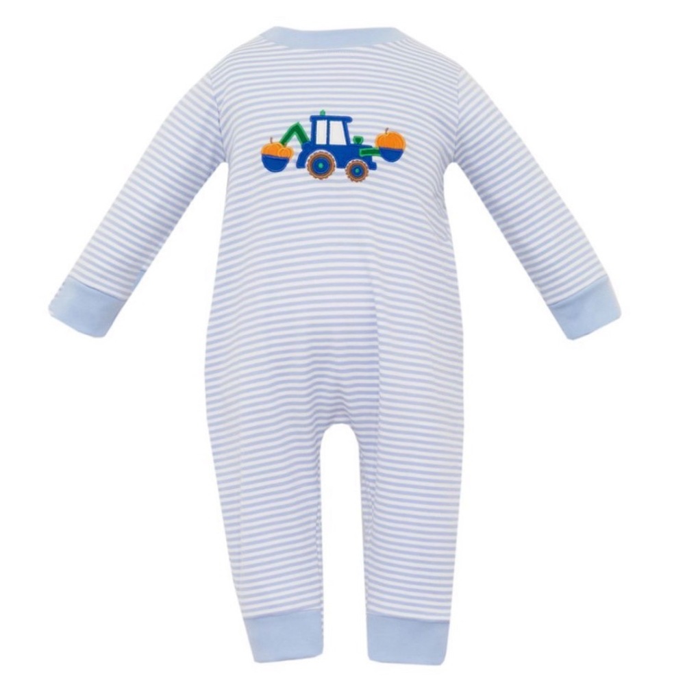 Claire and Charlie Tractor Pumpkin Romper 3M